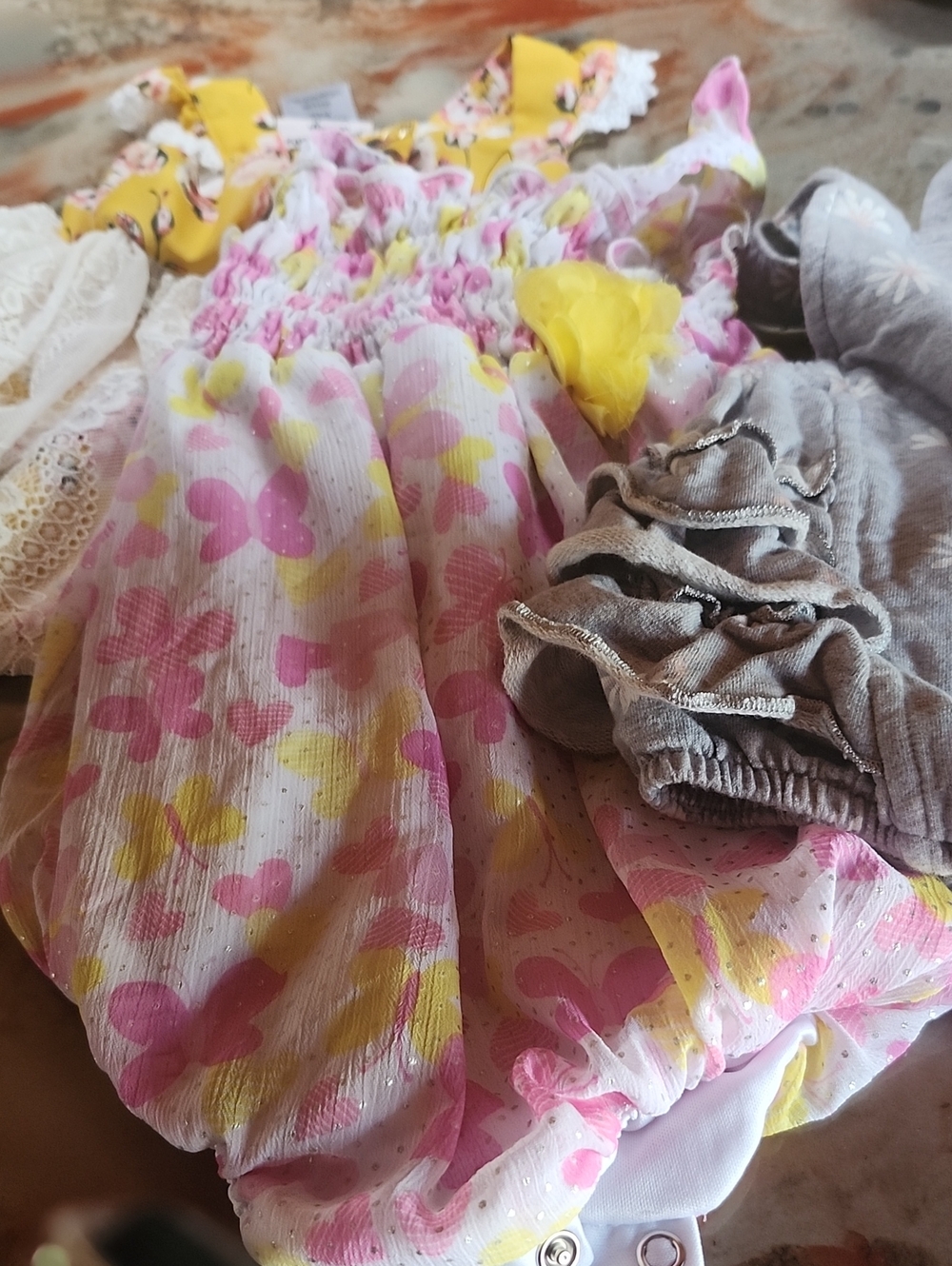 Pink & Yellow Floral One-Piece   Gray One Piece Yellow One Piece